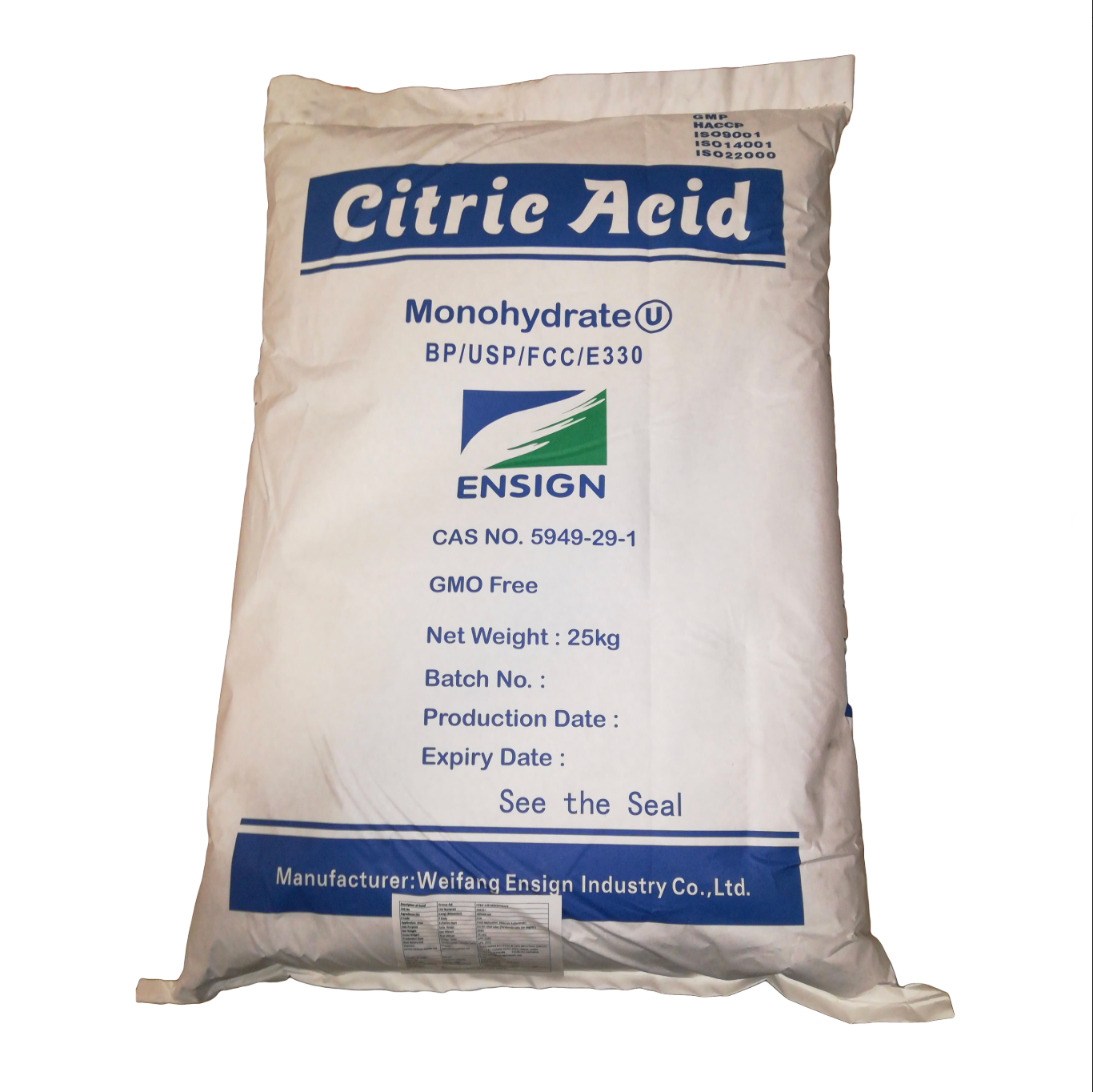 TTCA/Ensign Wholesale citric acid monohydrate and anhydrous 30-100 mesh powder - 图片 3